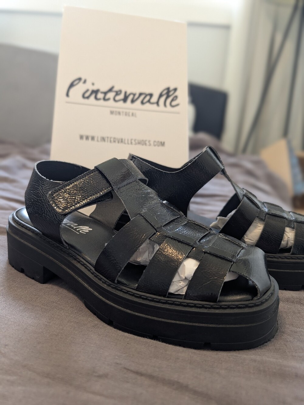 l’Intervalle Black Naplack Leather Gandalfo Fisherman Sandals Size 39 8.5 - Picture 10 of 13
